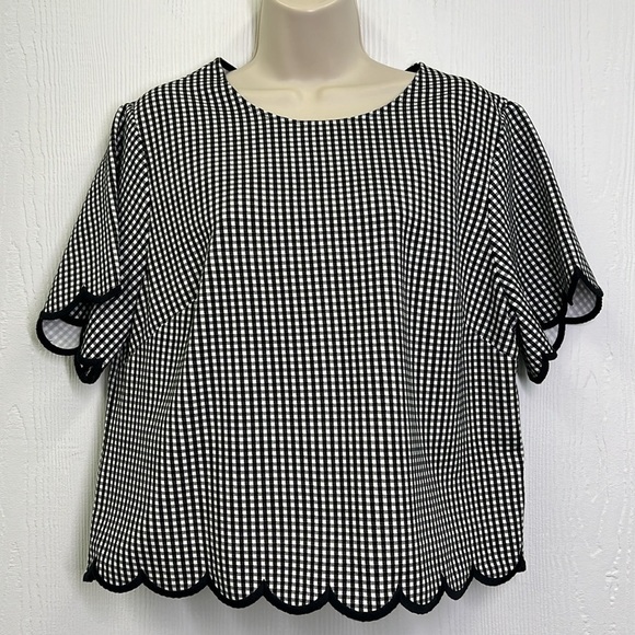 Kate Spade - NWT Jazzy Gingham Scalloped Ponte Short Sleeve Top Size XL - Picture 7 of 14